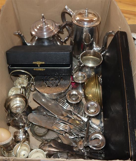 A collection of mixed silver plate and two bowls